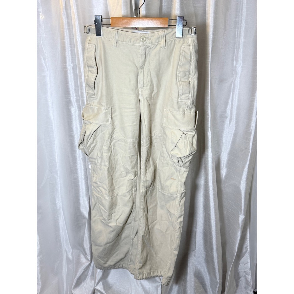 TNA Cargo Pants Women Size 0 Cream Beige High Rise Adjustable Waist Utility